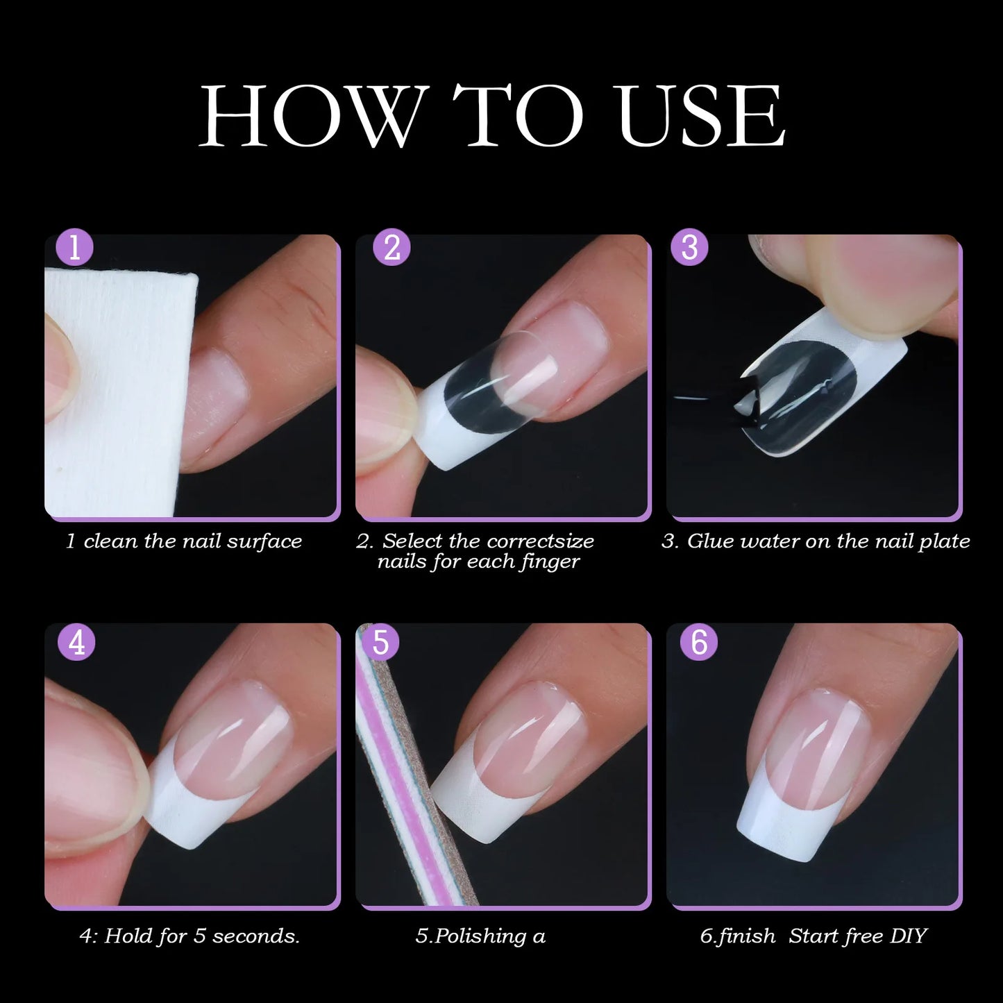 120pcs/box Acrylic French False Nails Medium Length