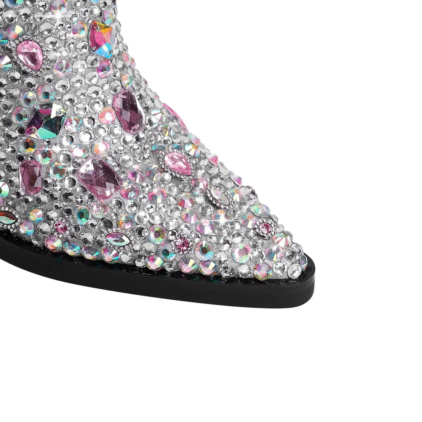 Pointed Rhinestone Ankle Boots Western Cowboy Boots