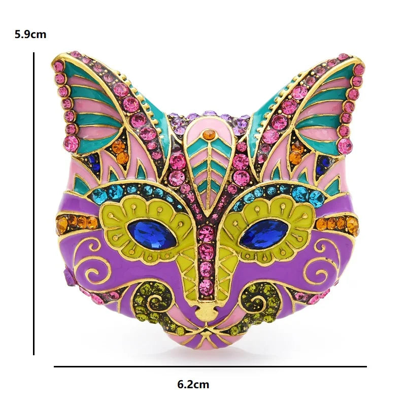 Wuli&baby Multicolor Enamel Cat Head Brooches