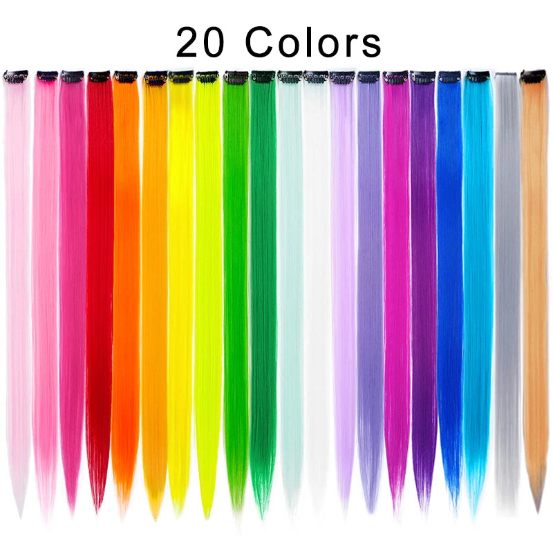 10Packs Straight Colored Clip-In Hair One Piece Long Synthetic Rainbow 22 Inchhair ex