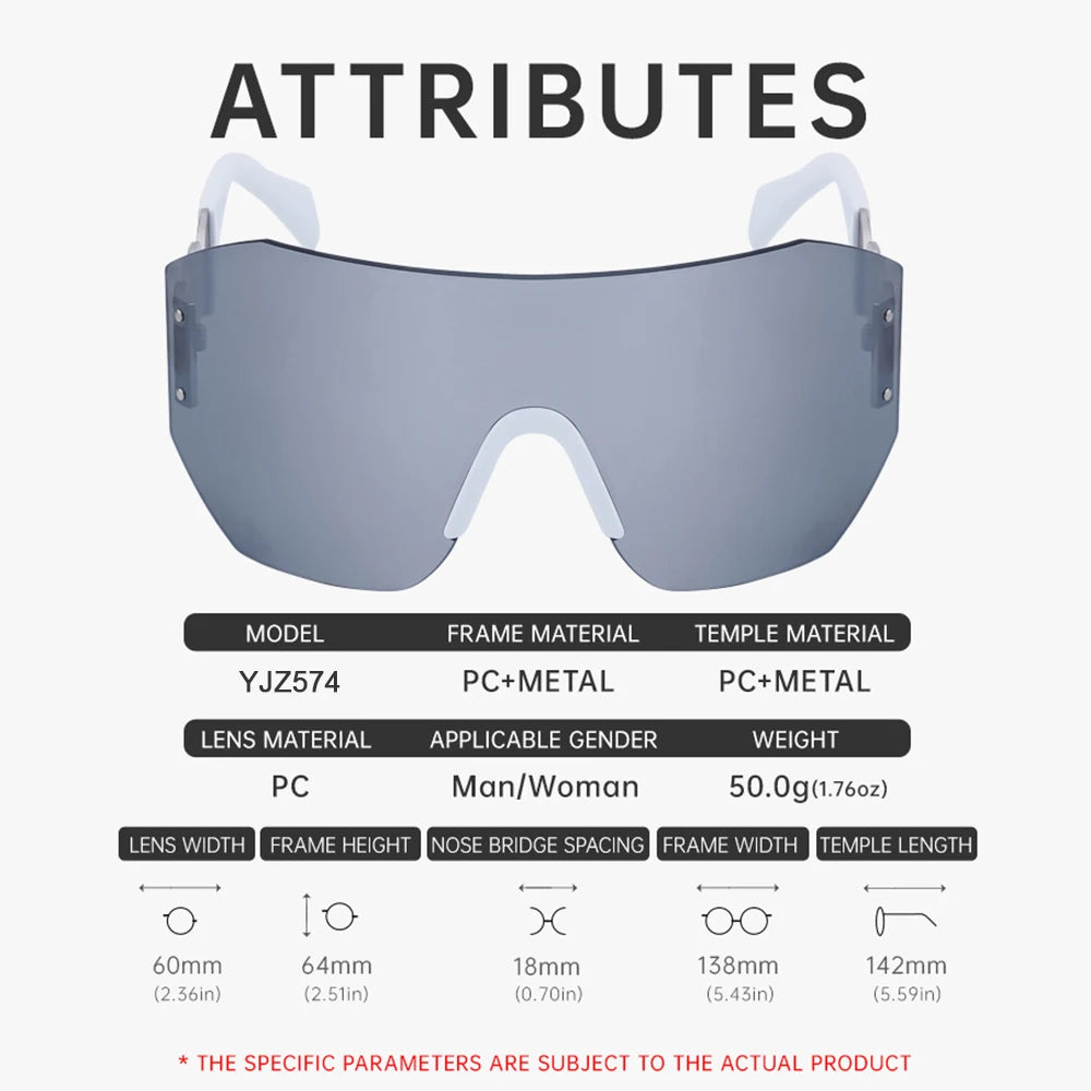 Oversized Y2k Punk Sports Rimless Shield Sunglasses