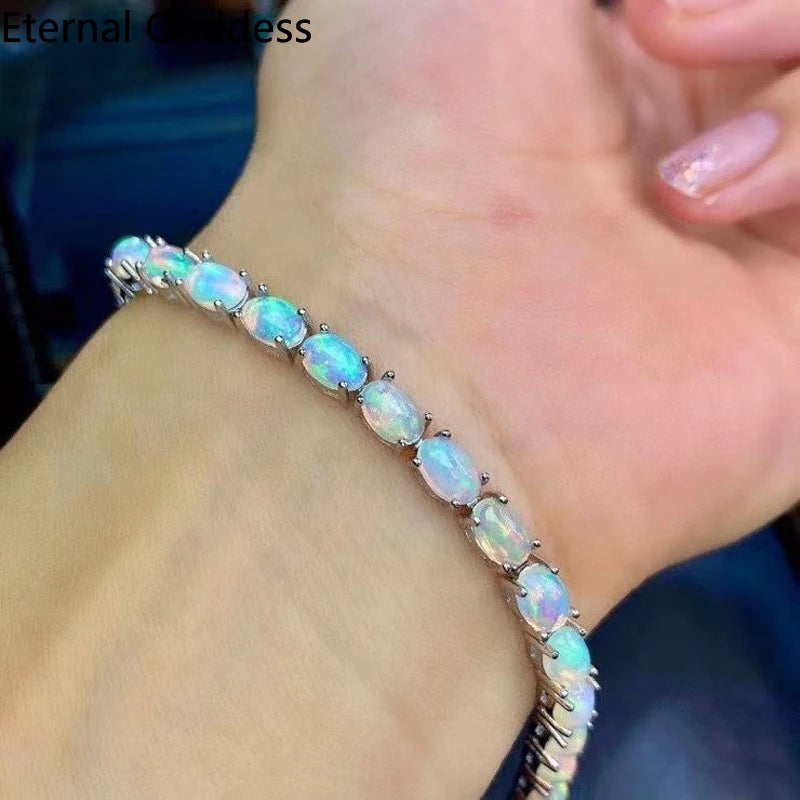 925 Sterling Silver Natural Opal Simple Bracelet
