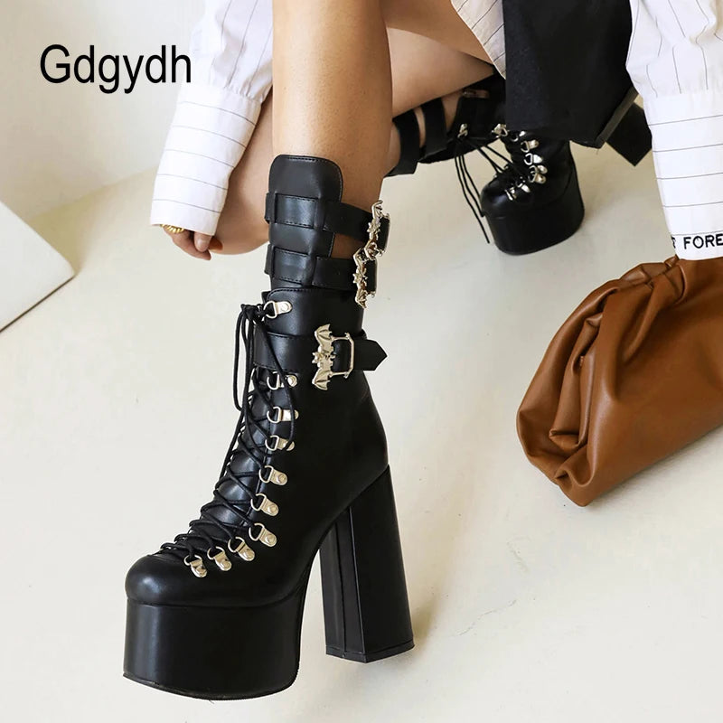 Gdgydh Gothic Style Black Platform Boots