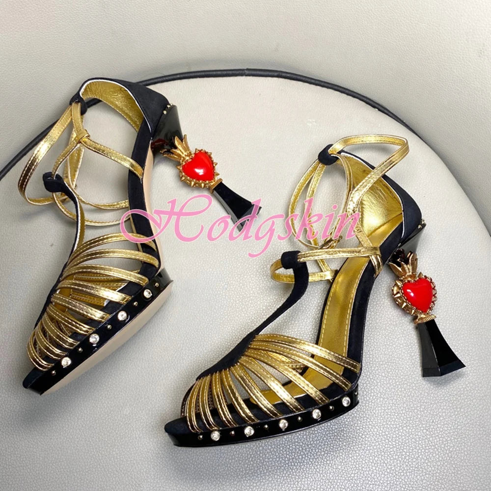 Straps Hollow Heart Heels Sandals