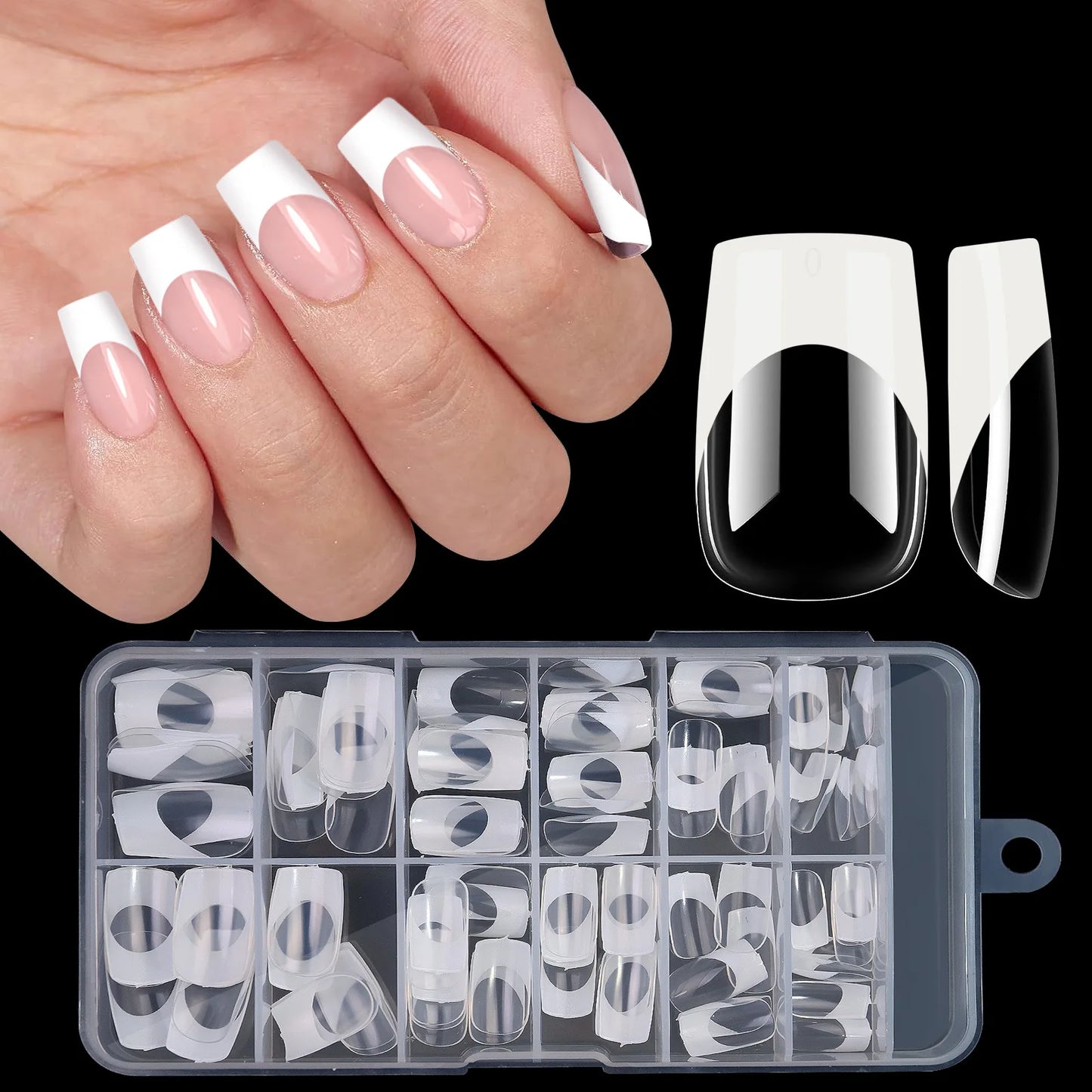120pcs/box Acrylic French False Nails Medium Length