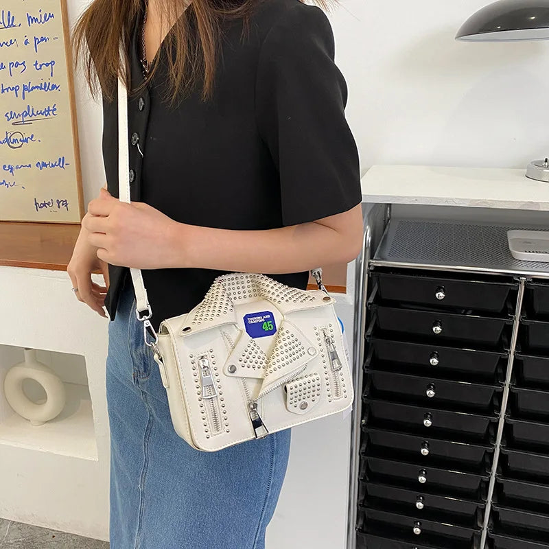 Square Rivet Leather Shoulder Bag