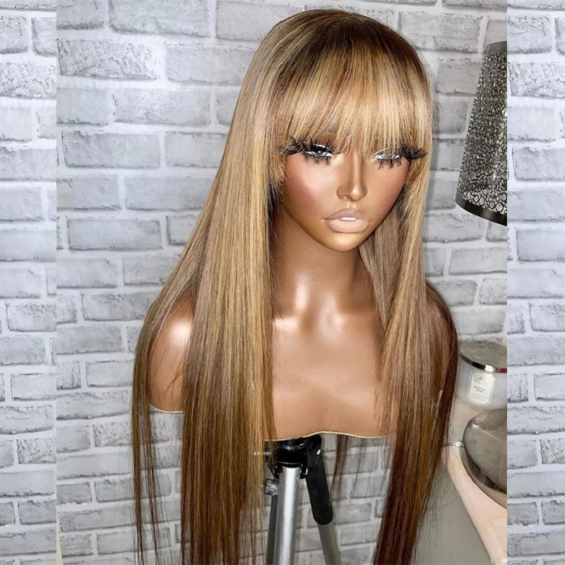 Eversilky Lace Front Human Hair Wigs with Bangs & Highlights