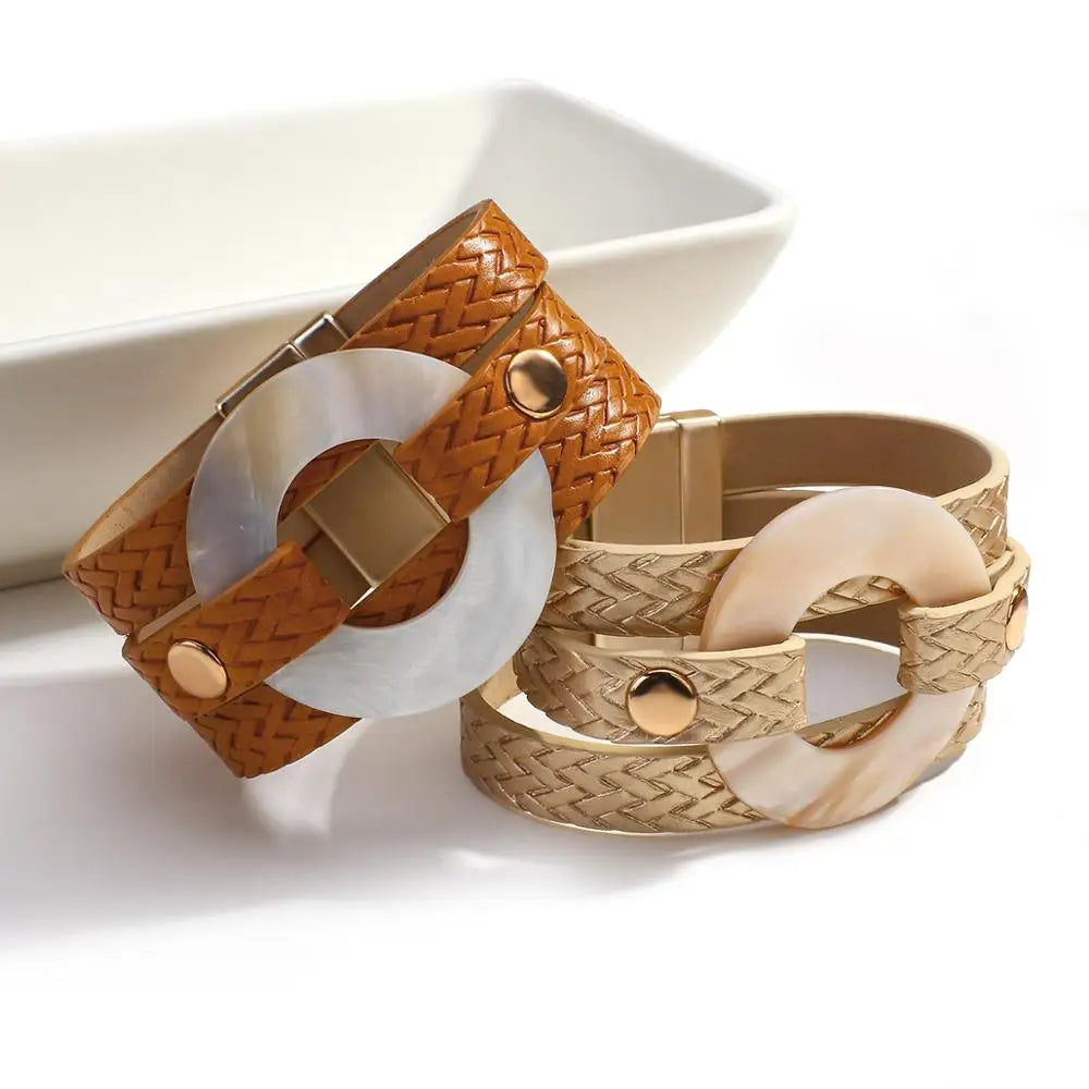 ALLYES Classic Shell Charms Braided Leather Bracelet