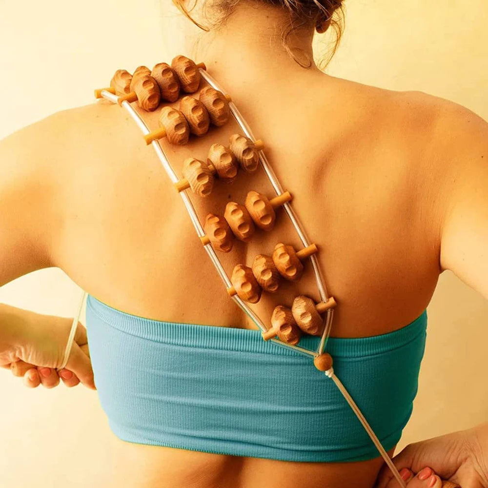 Full Body Massage Roller Rope Wood Back Massage