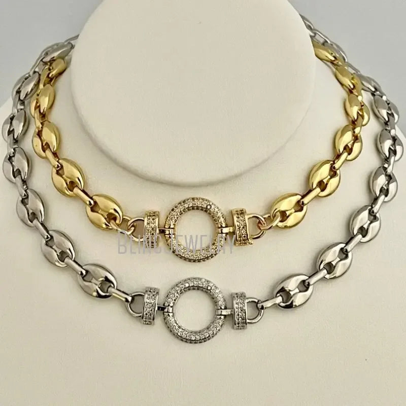 Round Clasp Puffed Coffee Bean Mesh Chain Choker