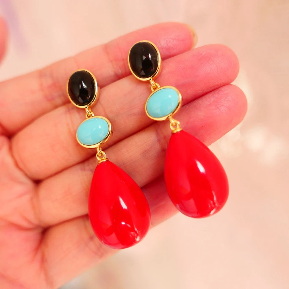 KQDANCE Natural Stones Long Earrings