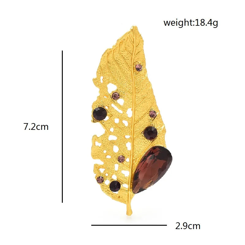 Wuli&baby Crystal Golden Leaf Brooches