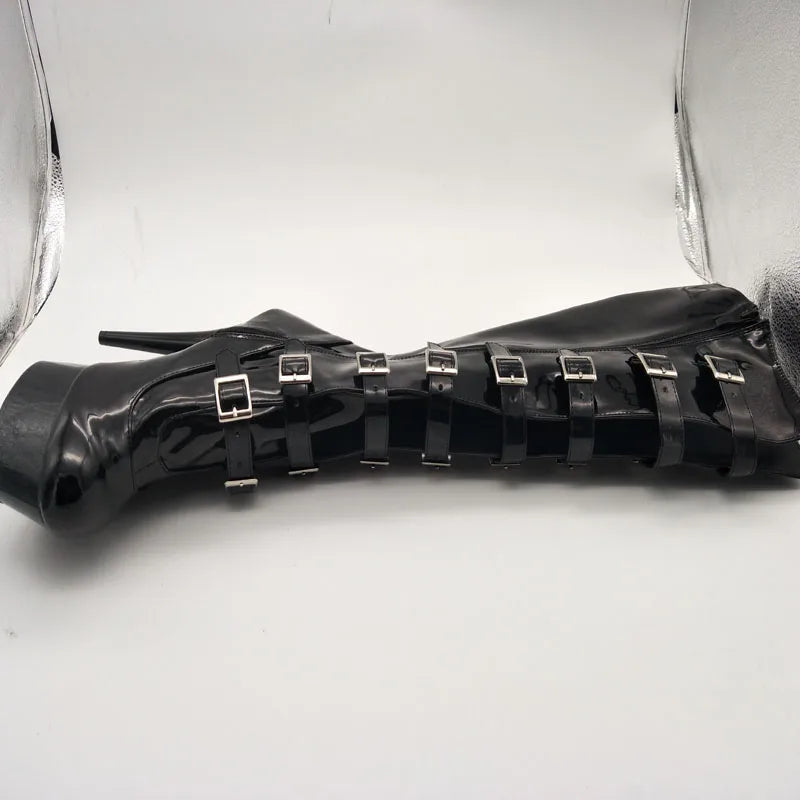 LAIJIANJINXIA Buckle Black Knee-High Boots