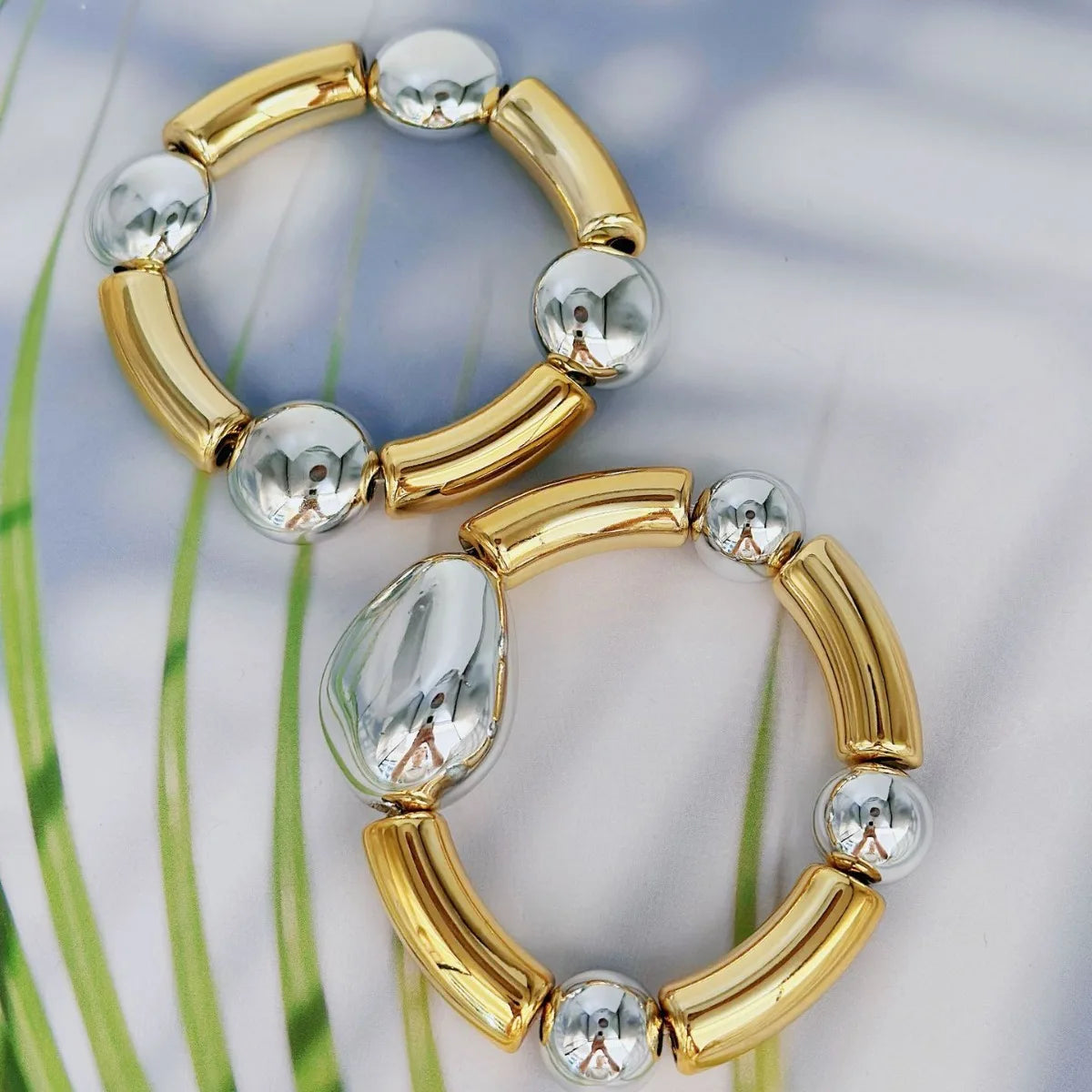 Metal Glossy Irregular Chunky Elastic Bracelets