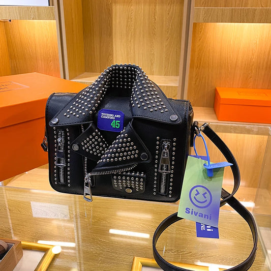 Square Rivet Leather Shoulder Bag