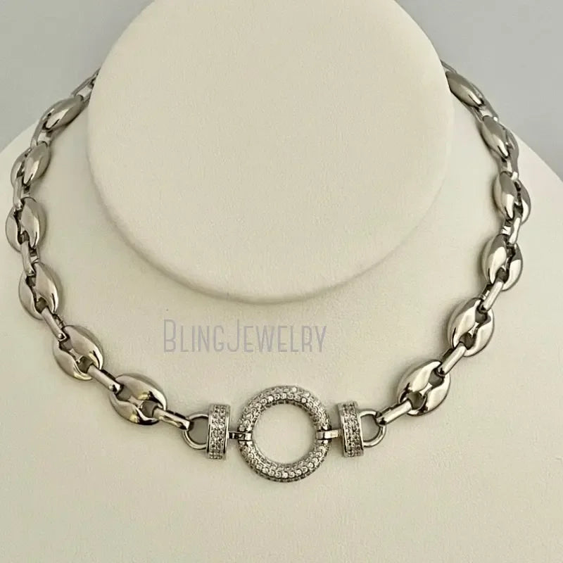 Round Clasp Puffed Coffee Bean Mesh Chain Choker