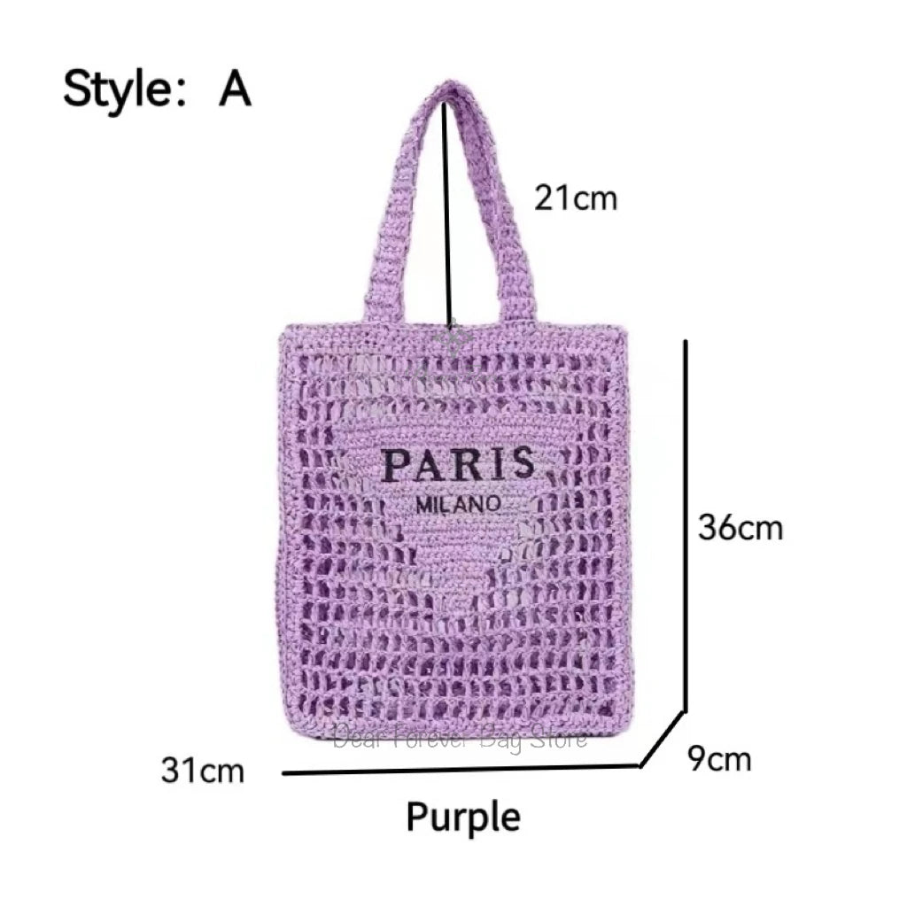 Fashion Striped Beach Straw Knitting Shoulder Bag