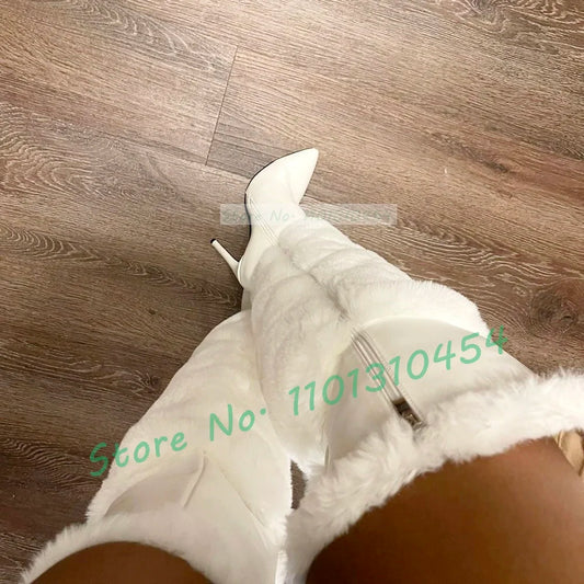 White Fur Wrap Over-knee Boots