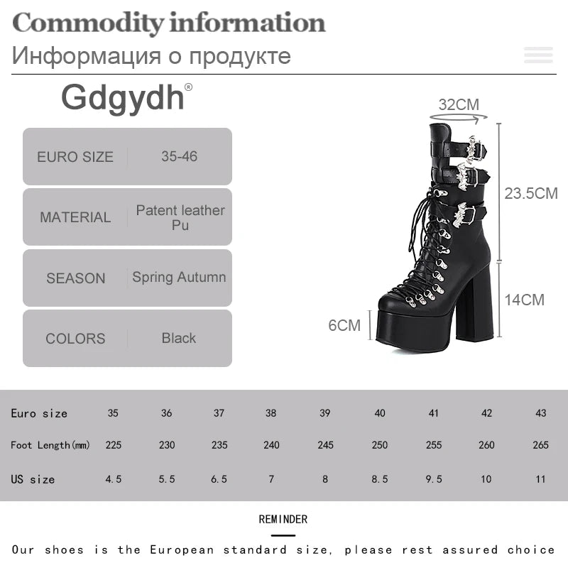 Gdgydh Gothic Style Black Platform Boots