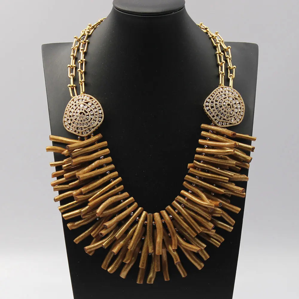 G-G 3 Rows Yellow Coral Gold Plated Chain Necklace C
