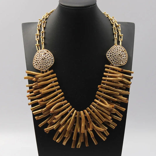 G-G 3 Rows Yellow Coral Gold Plated Chain Necklace C
