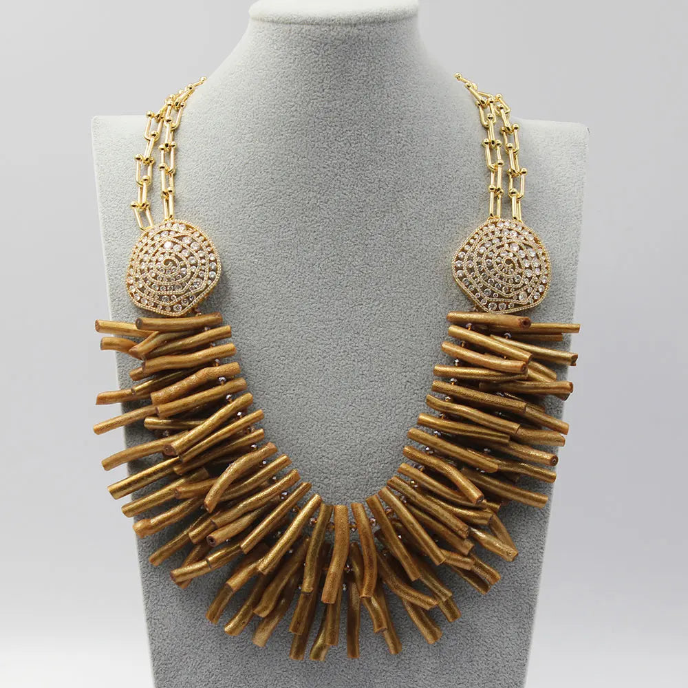 G-G 3 Rows Yellow Coral Gold Plated Chain Necklace C