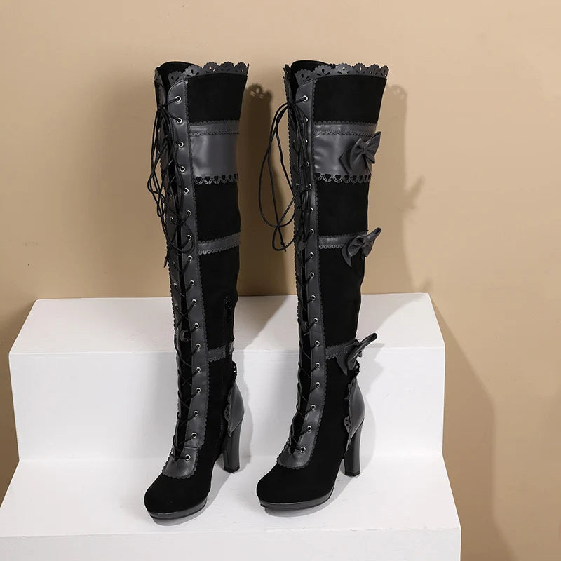 Flock Stitching PU Over-The-Knee Boots