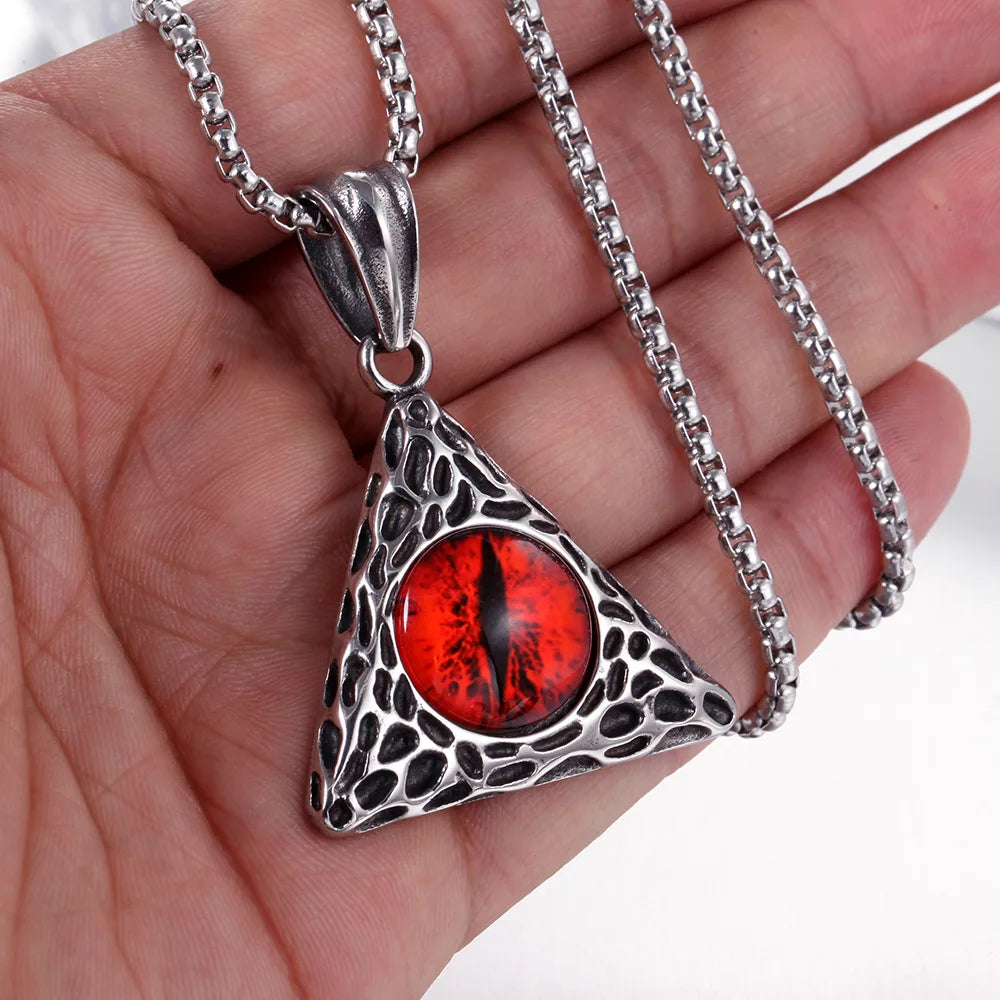 Gothic Red Devil Eye Triangle Pendant Necklace