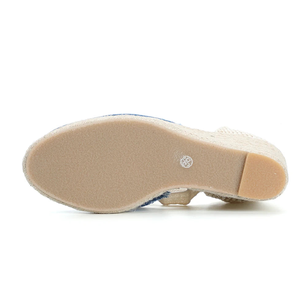 9cm Denim Sandals Espadrilles Wedge For With Ankle Strap