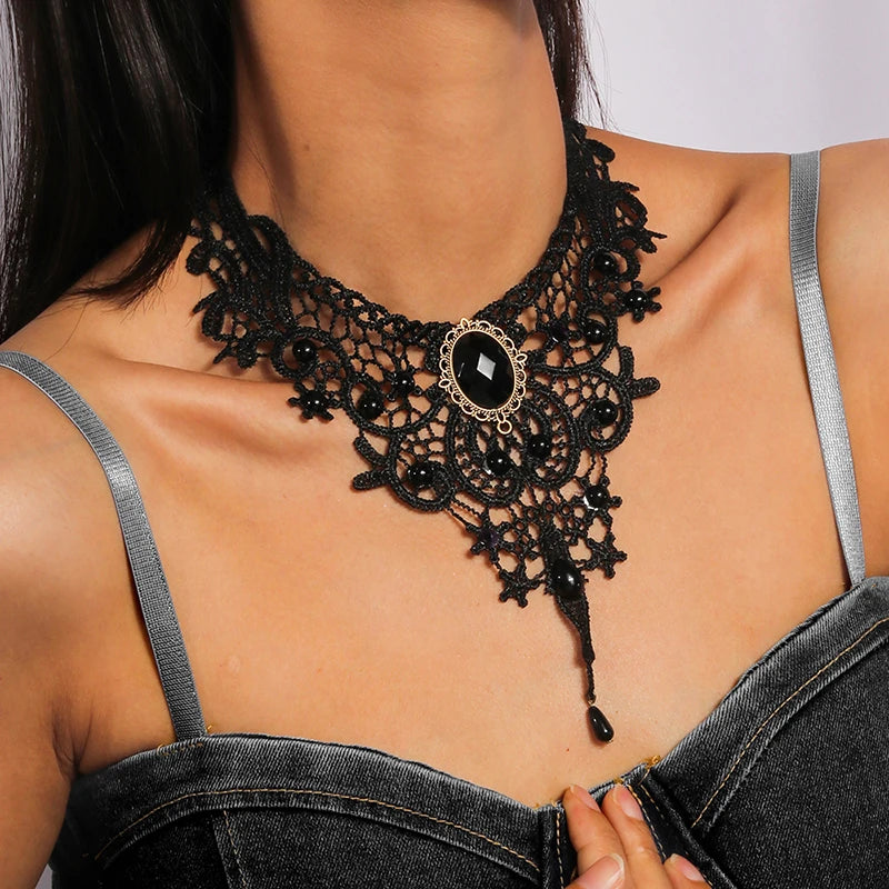 Gothic Victorian Black Lace Necklace