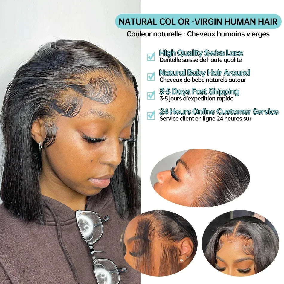 Straight Short Bob Transparent Lace Front Wig