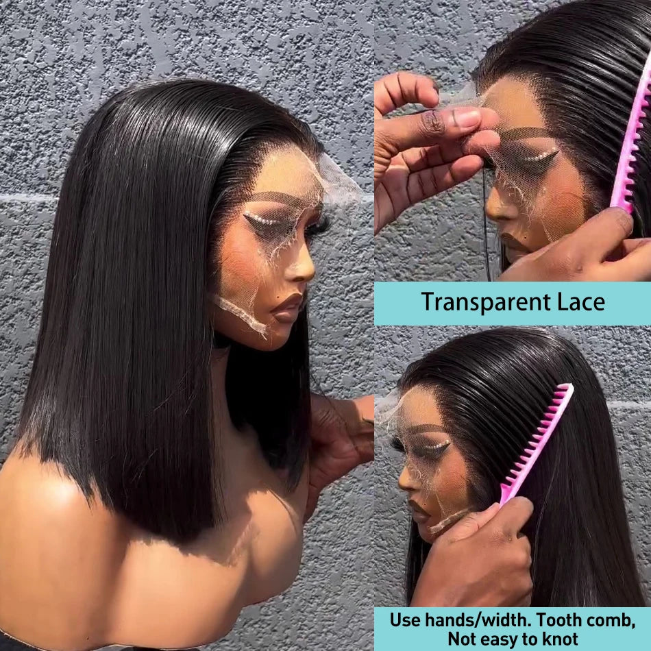 Straight Short Bob Transparent Lace Front Wig