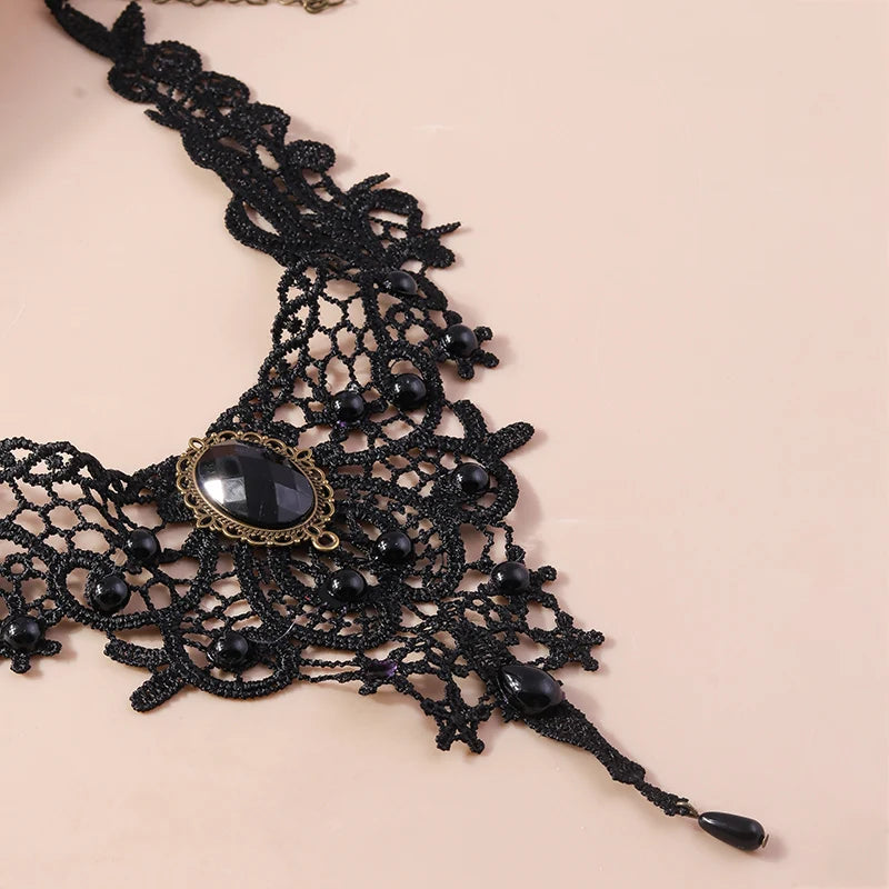 Gothic Victorian Black Lace Necklace