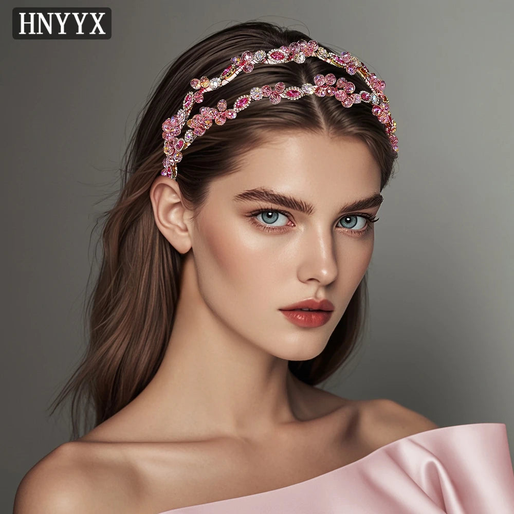 HNYYX Shiny Pink Full Rhinestone Princess Headband