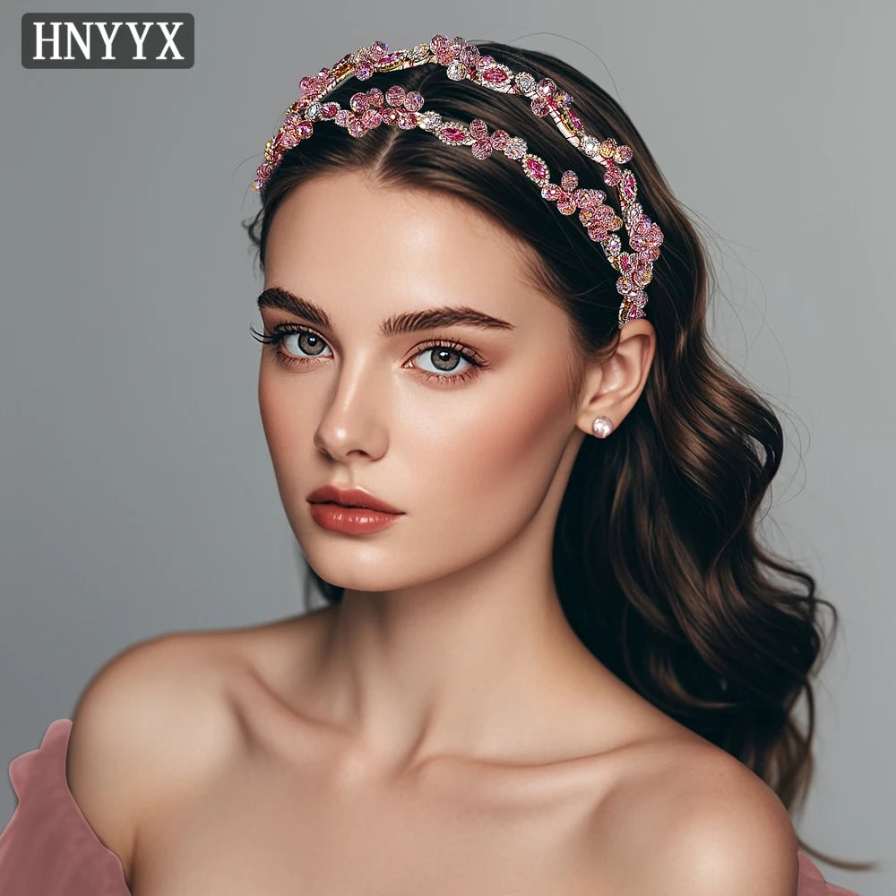 HNYYX Shiny Pink Full Rhinestone Princess Headband