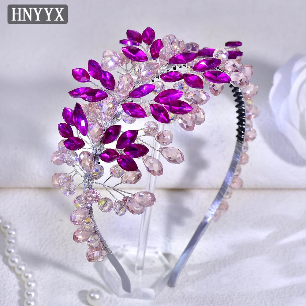 HNYYX Shiny Pink Full Rhinestone Princess Headband