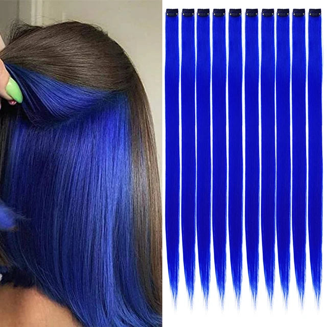 10Packs Straight Colored Clip-In Hair One Piece Long Synthetic Rainbow 22 Inchhair ex