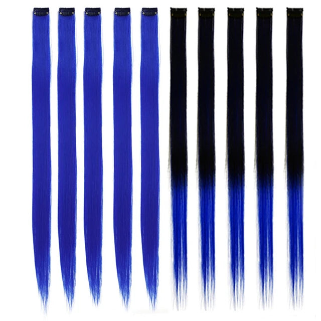 10Packs Straight Colored Clip-In Hair One Piece Long Synthetic Rainbow 22 Inchhair ex