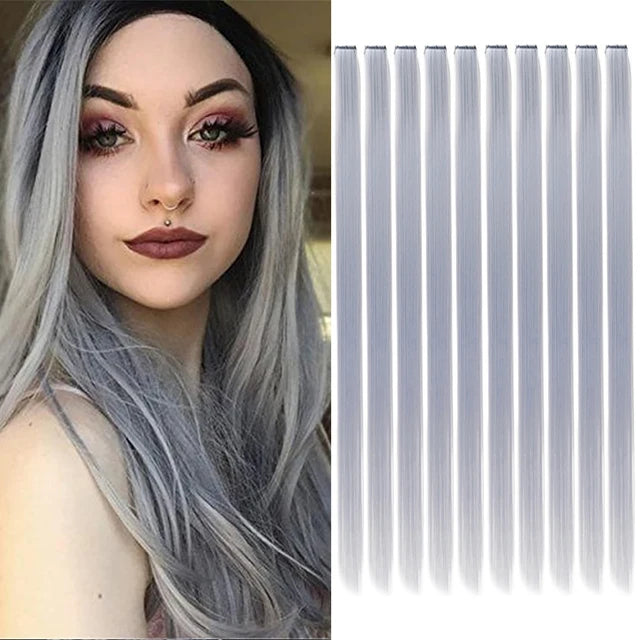 10Packs Straight Colored Clip-In Hair One Piece Long Synthetic Rainbow 22 Inchhair ex