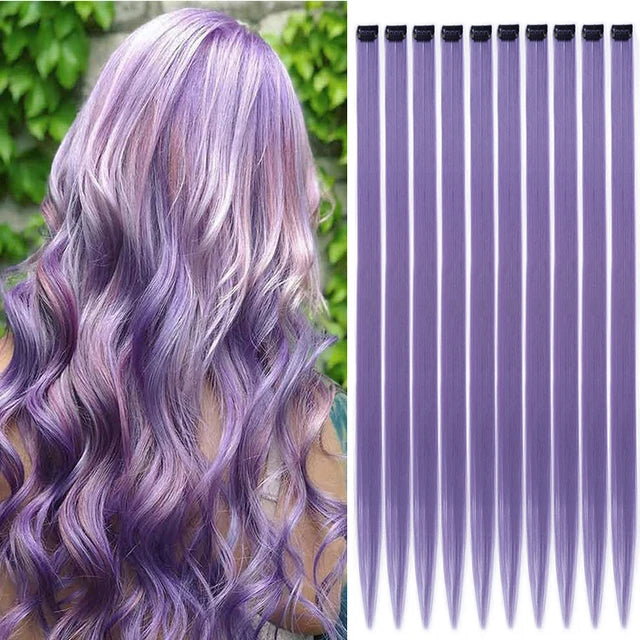 10Packs Straight Colored Clip-In Hair One Piece Long Synthetic Rainbow 22 Inchhair ex