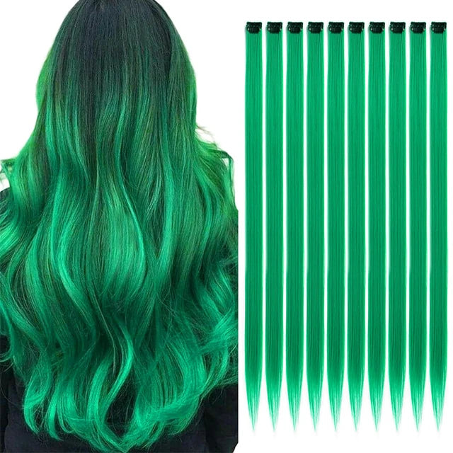 10Packs Straight Colored Clip-In Hair One Piece Long Synthetic Rainbow 22 Inchhair ex
