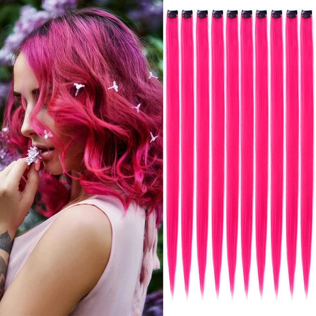 10Packs Straight Colored Clip-In Hair One Piece Long Synthetic Rainbow 22 Inchhair ex