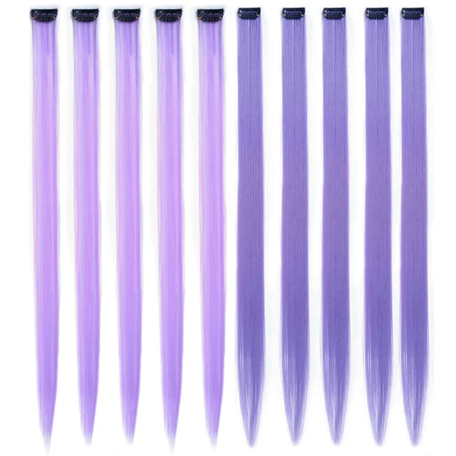 10Packs Straight Colored Clip-In Hair One Piece Long Synthetic Rainbow 22 Inchhair ex