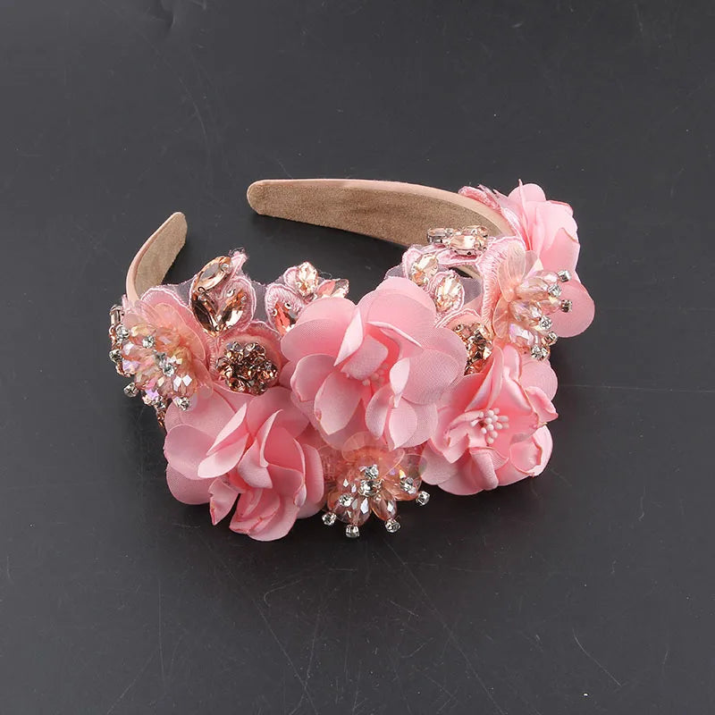 Baroque Luxury Shiny Rhinestone Crystal Pearl Flower Headband