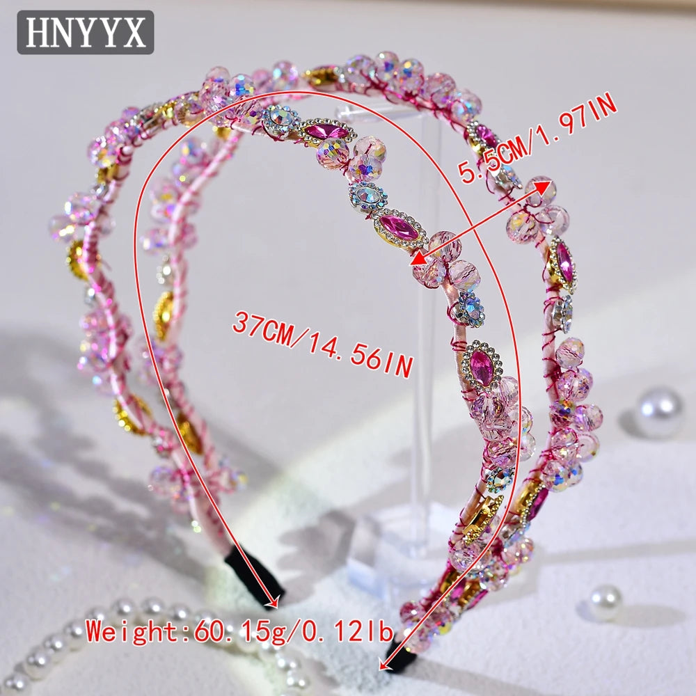 HNYYX Shiny Pink Full Rhinestone Princess Headband