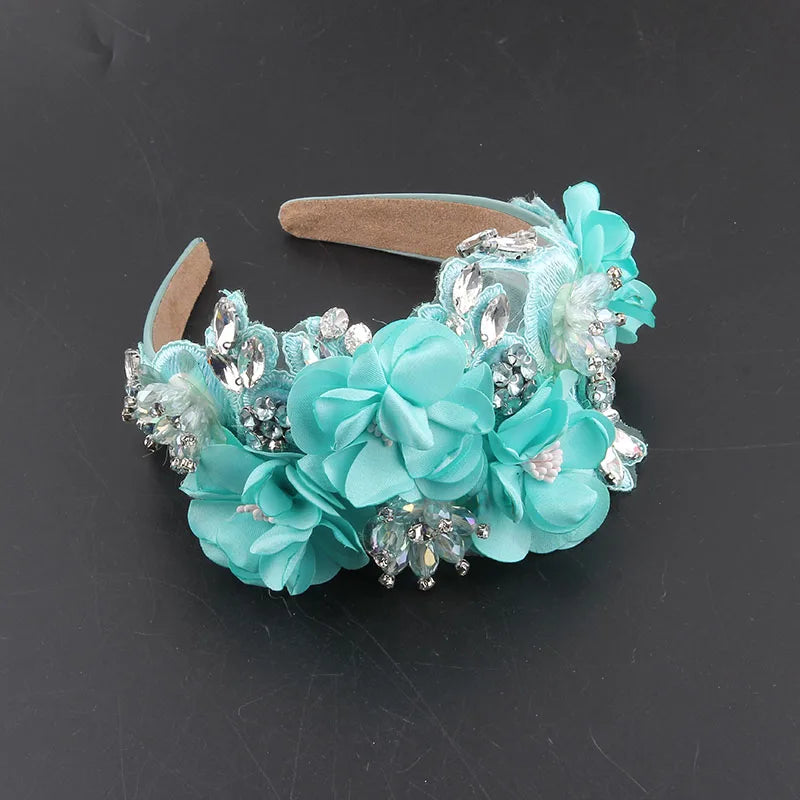 Baroque Luxury Shiny Rhinestone Crystal Pearl Flower Headband