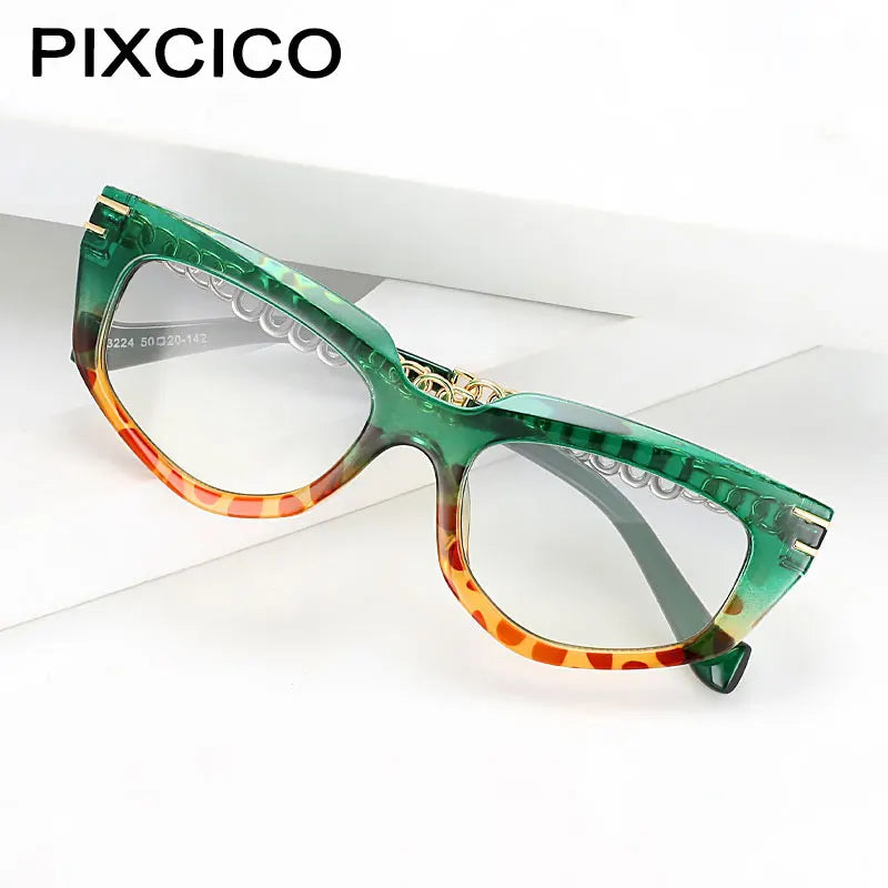 55577 Metal Hollow Chain Presbyopic Glasses - Cat Eyes Retro