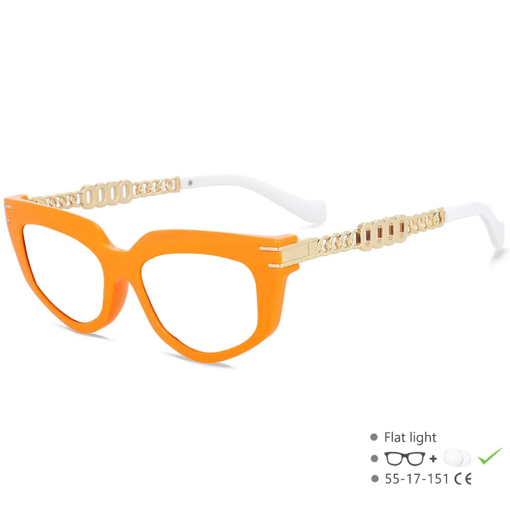 55577 Metal Hollow Chain Presbyopic Glasses - Cat Eyes Retro