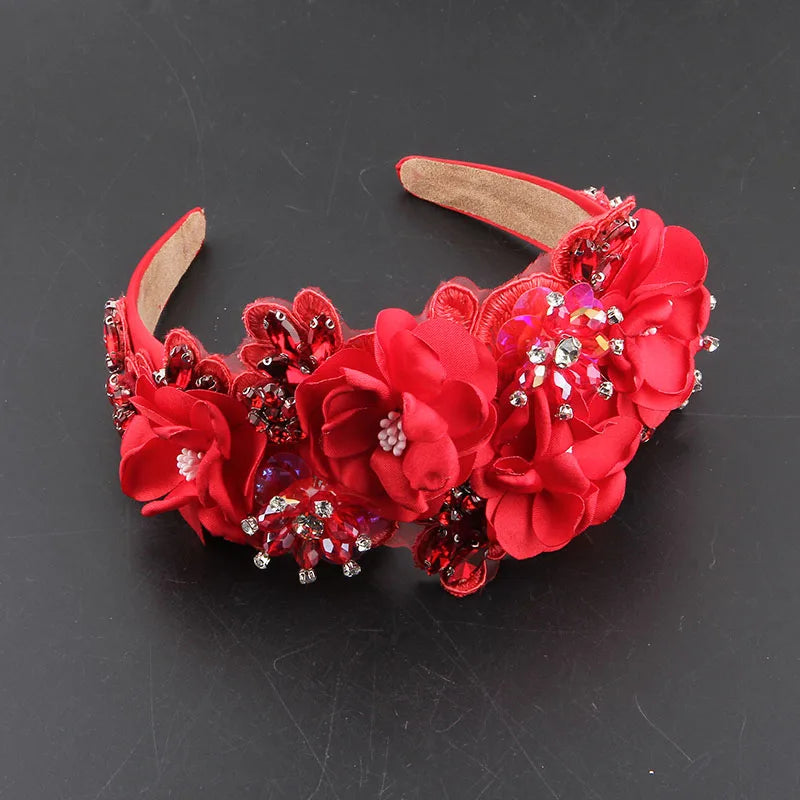 Baroque Luxury Shiny Rhinestone Crystal Pearl Flower Headband