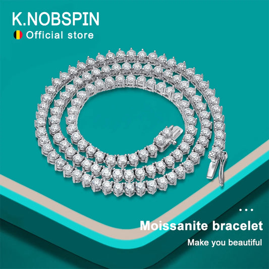 KNOBSPIN 3 Claw D VVS1 Moissanite Tennis Necklace
